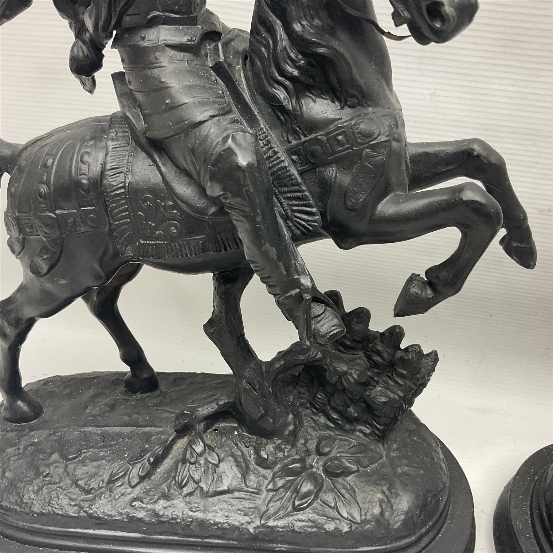Pair of spelter warriors on horseback - Image 4 of 17