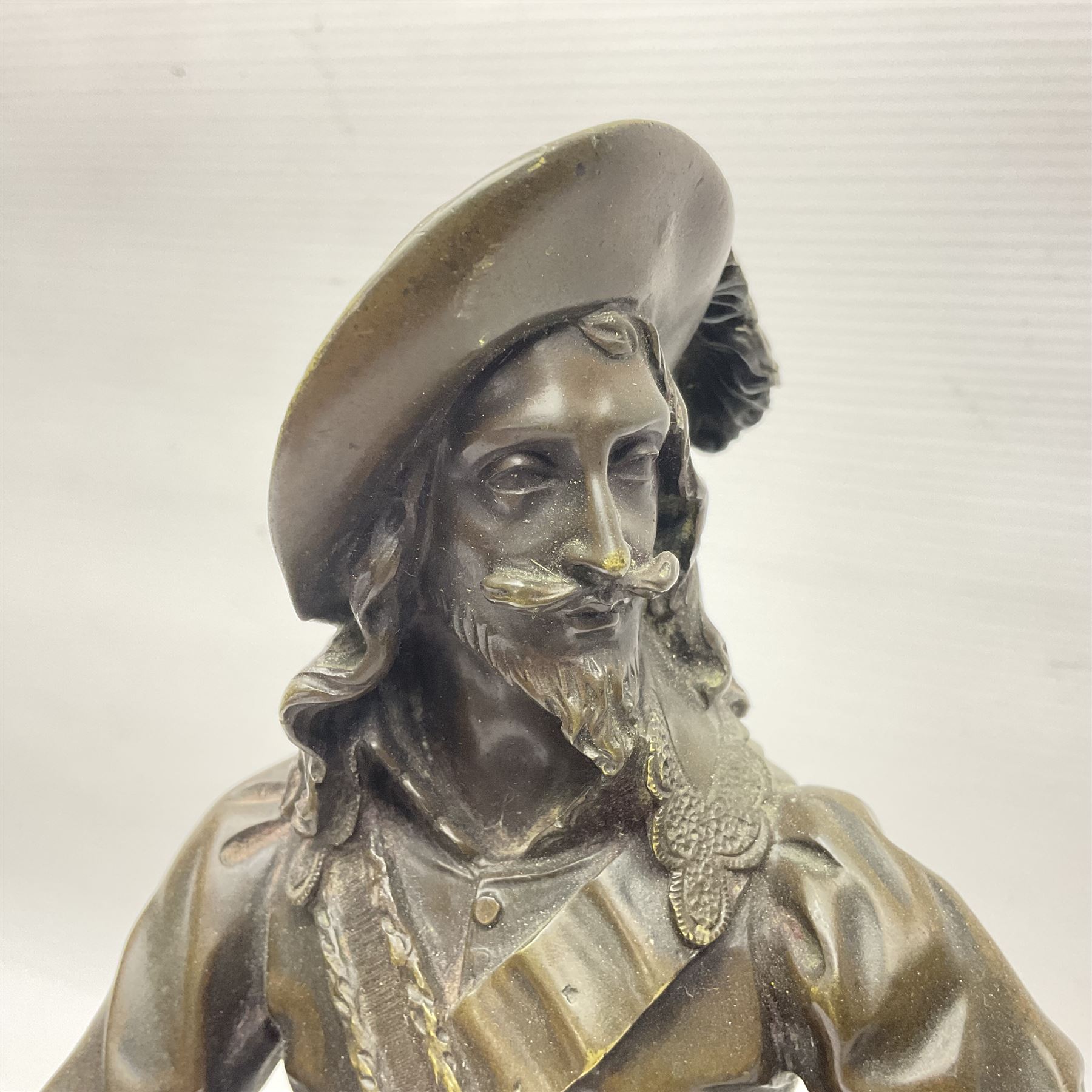 Bronzed figure of a cavalier upon a square base - Image 2 of 13