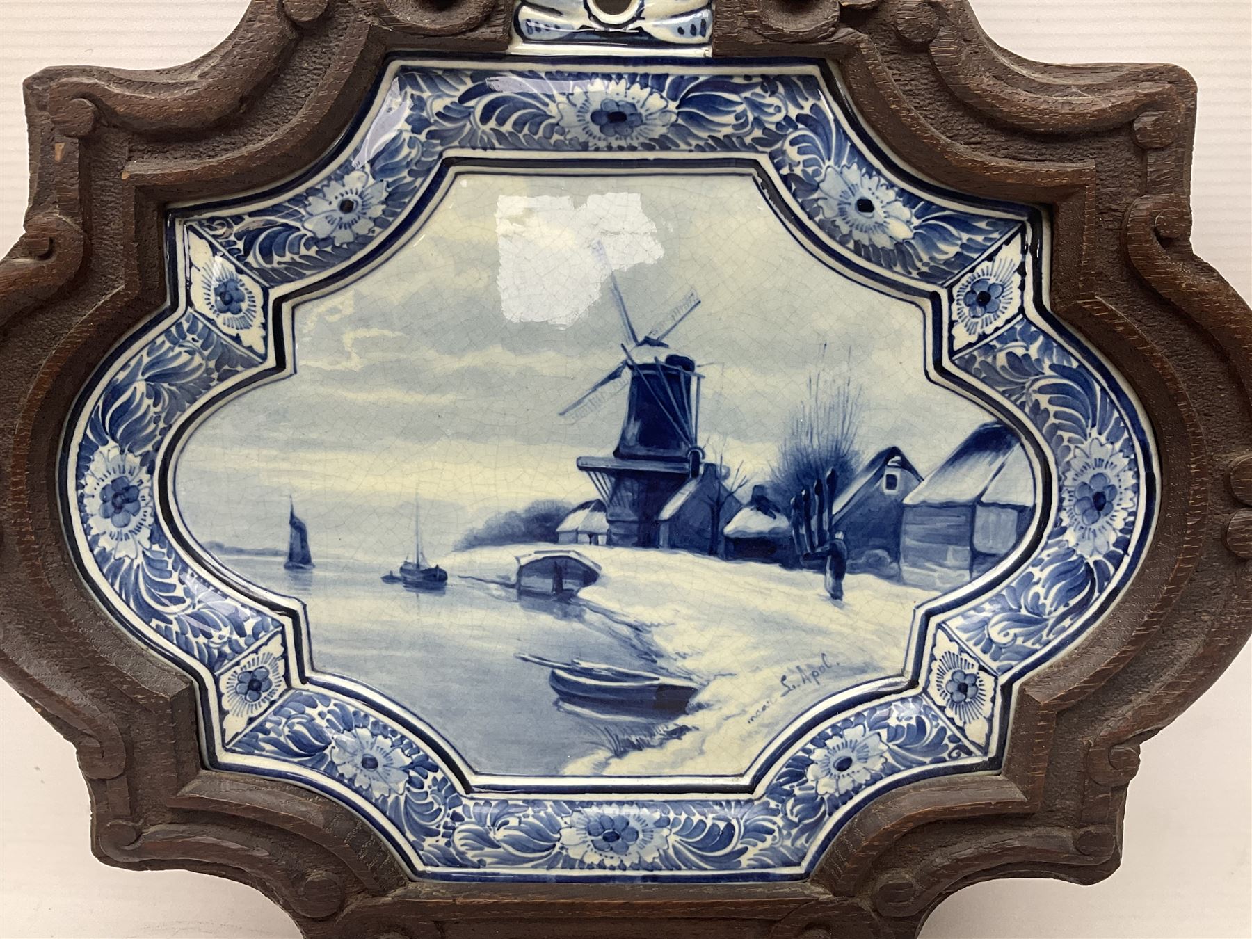 Delft blue and white plaque with decorate with a windmill in a landscape - Image 4 of 11