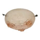 1930s pink frosted glass ceiling light shade