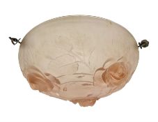 1930s pink frosted glass ceiling light shade