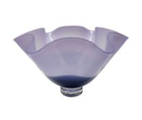 Gillies Jones of Rosedale two tone purple glass vase with crimped rim on a short pedestal foot