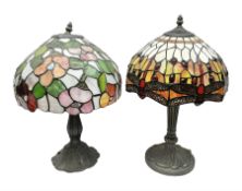 Two Tiffany style table lamps with leaded shade