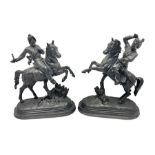 Pair of spelter warriors on horseback