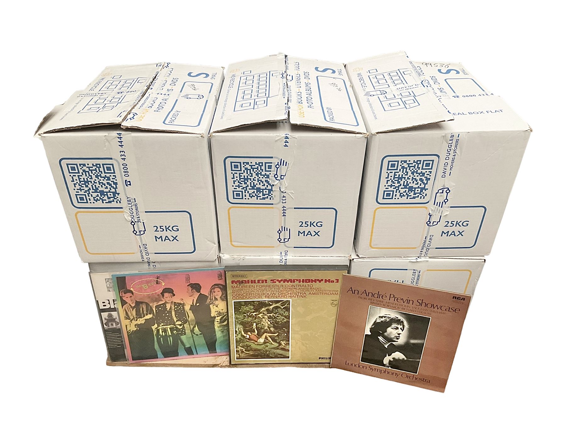 Collection of vinyl LP records in six boxes