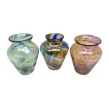 Three Hartley Wood coloured glass vases