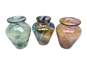 Three Hartley Wood coloured glass vases