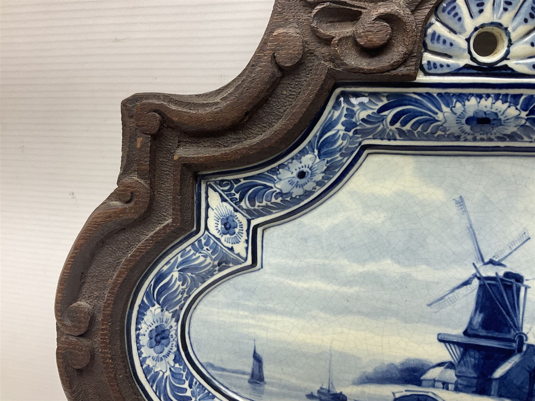 Delft blue and white plaque with decorate with a windmill in a landscape - Image 6 of 11