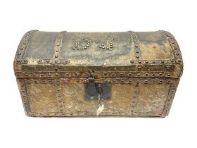 19th century pony skin dome top trunk with metal studded detail
