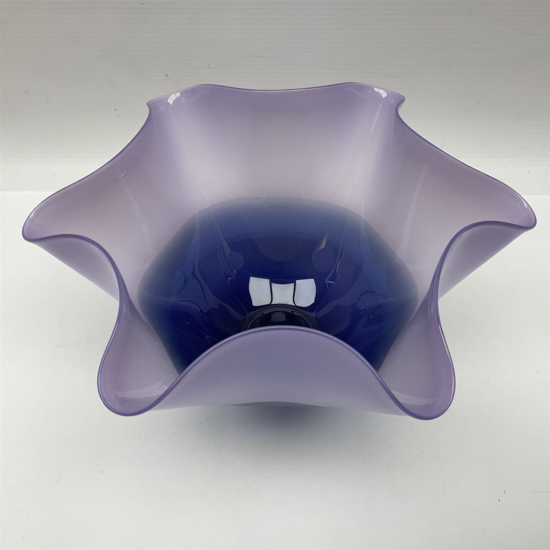 Gillies Jones of Rosedale two tone purple glass vase with crimped rim on a short pedestal foot - Image 2 of 7