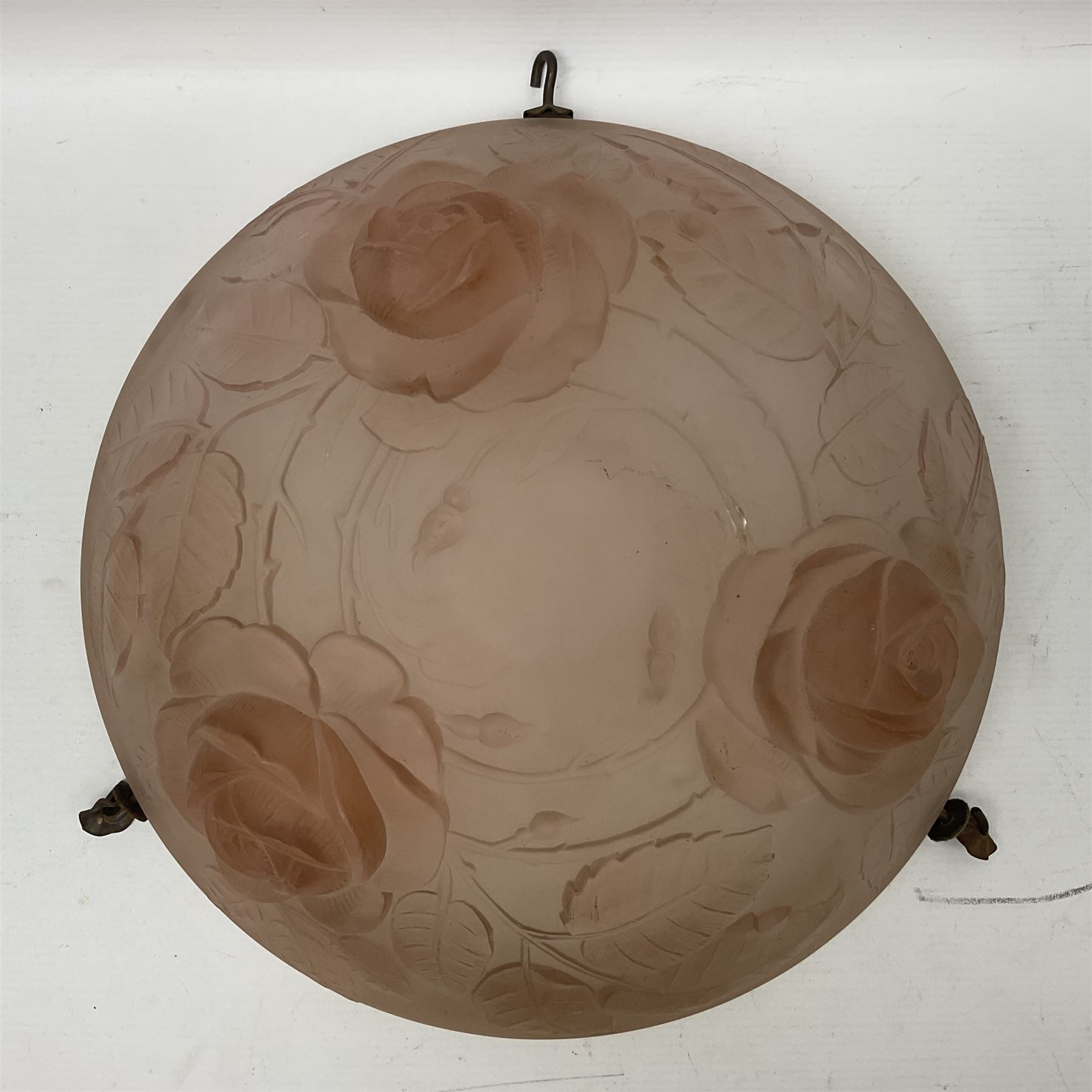 1930s pink frosted glass ceiling light shade - Image 2 of 13