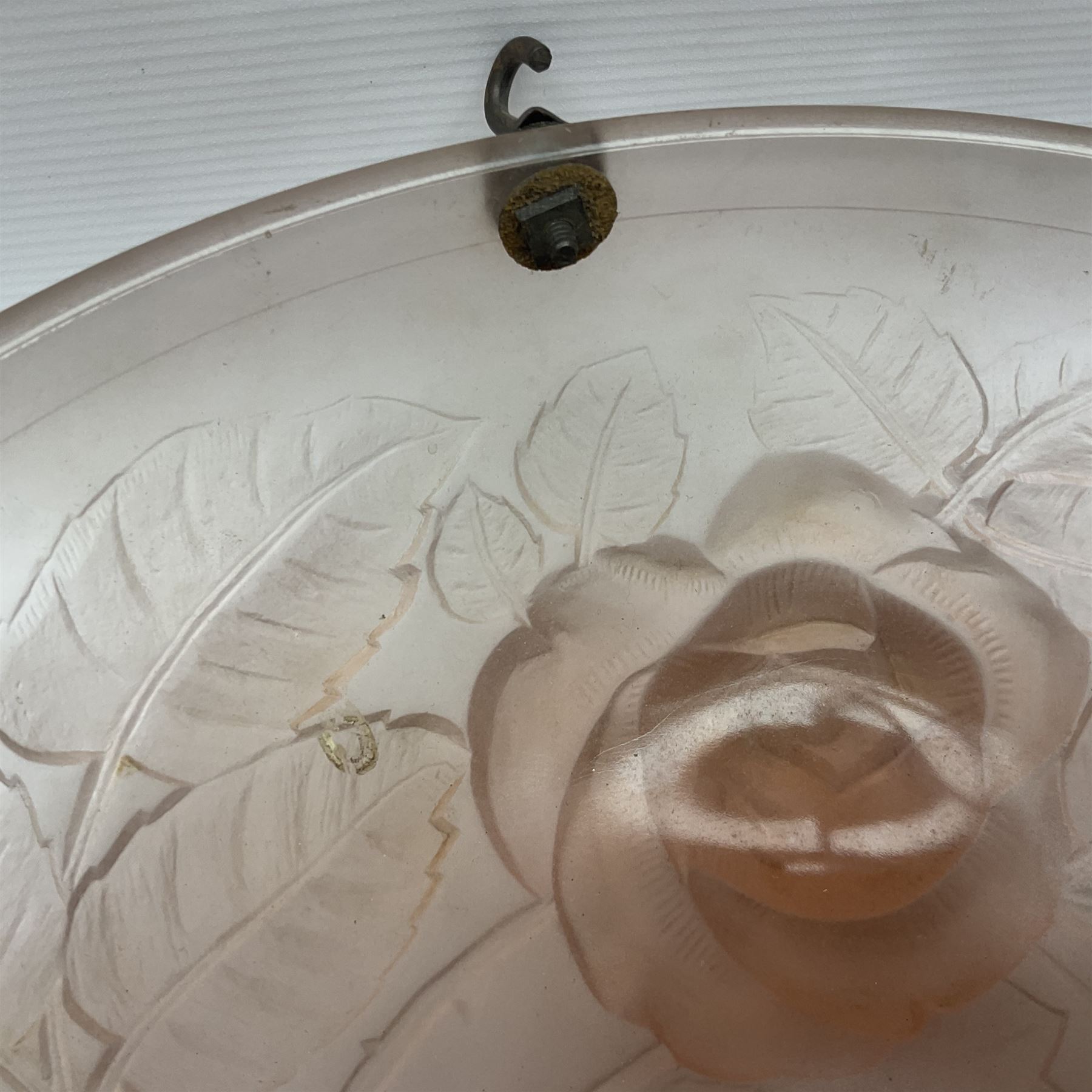 1930s pink frosted glass ceiling light shade - Image 11 of 13