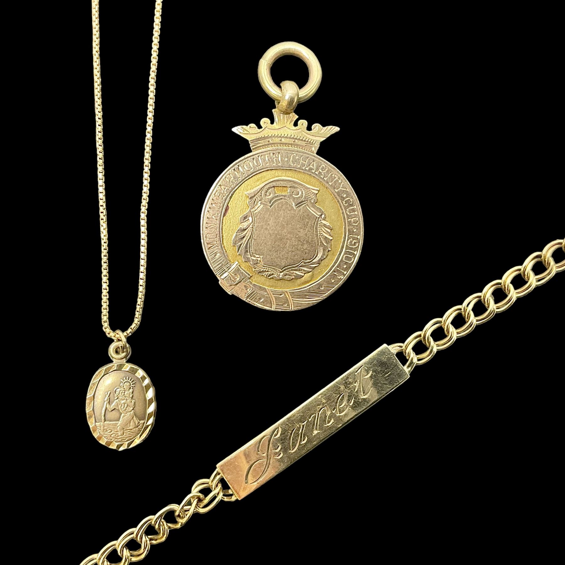 9ct gold jewellery including identity bracelet