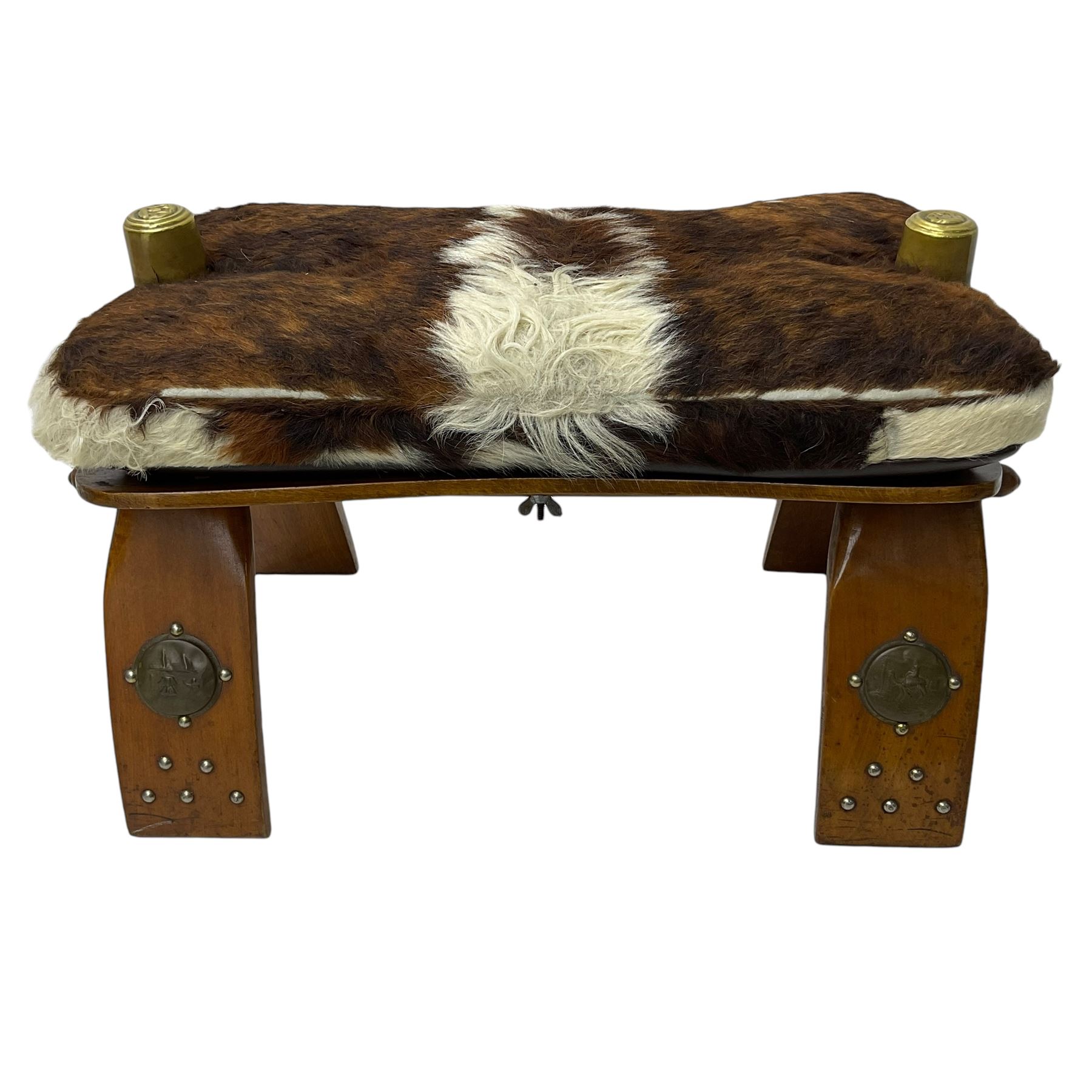 20th century beech saddle stool with hide cushion - Image 2 of 4