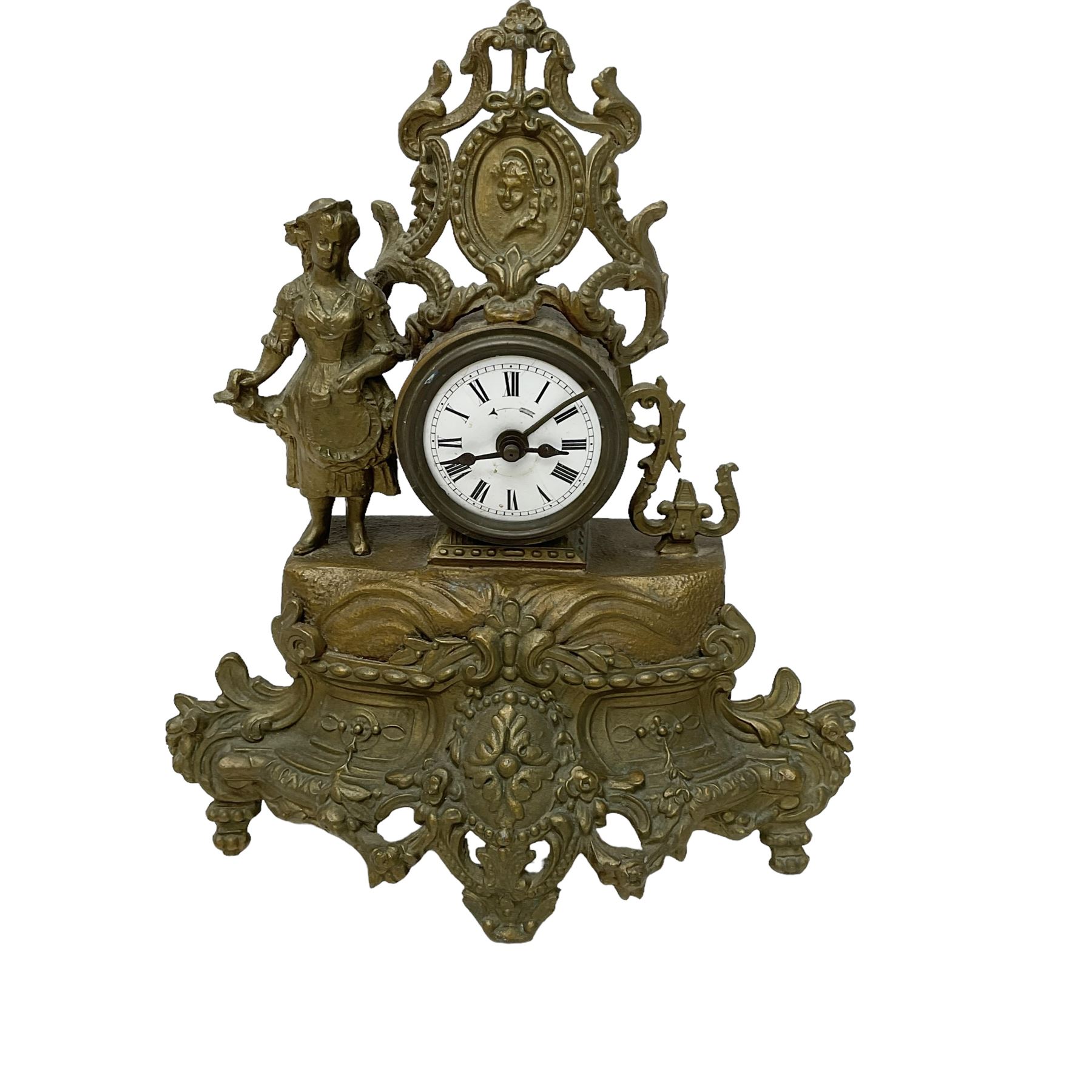 French spelter timepiece mantle clock with an alarm - Image 3 of 4