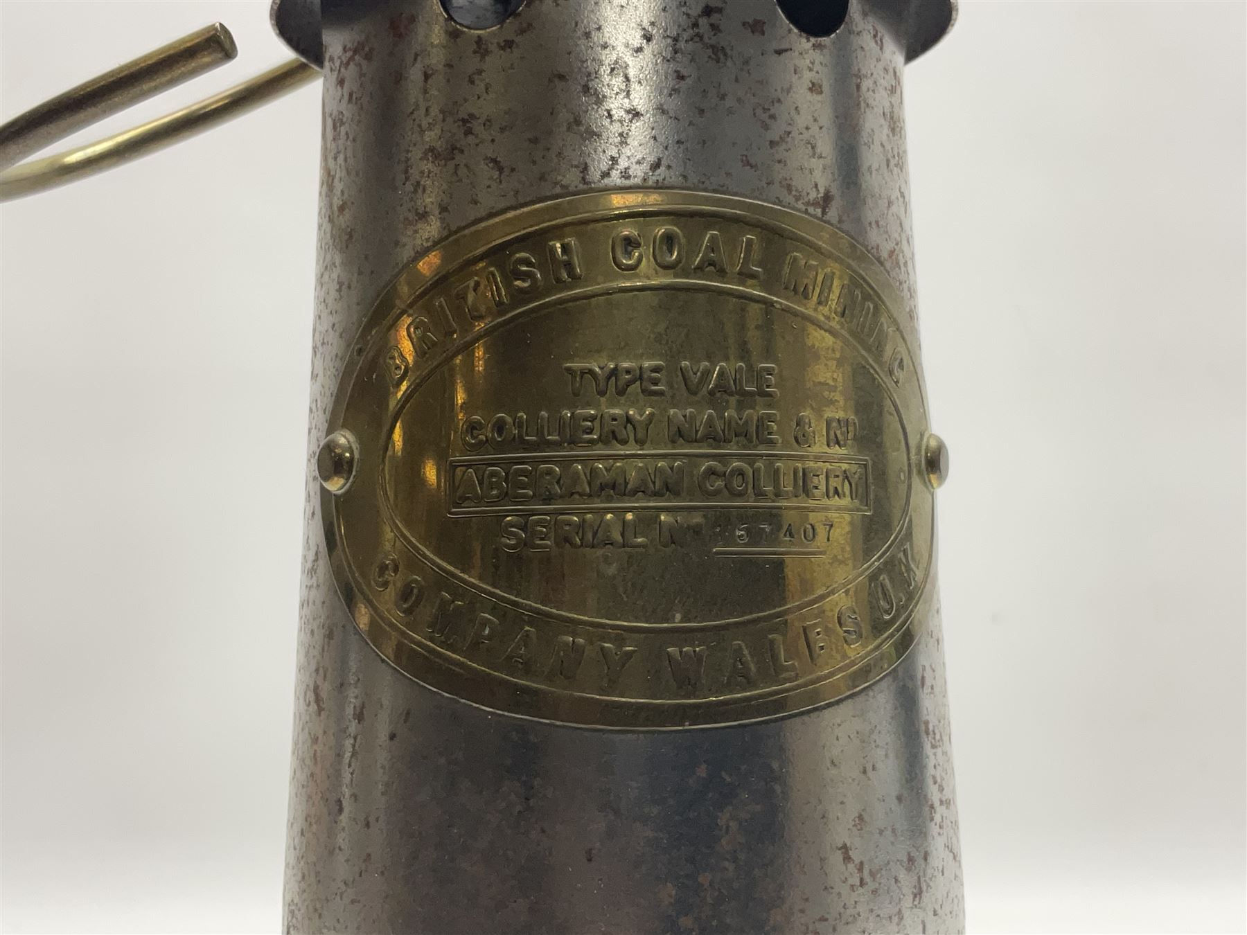 HCC yellow painted railway lamp and a British Coal Mining Company Wales brass miners lamp - Image 10 of 14