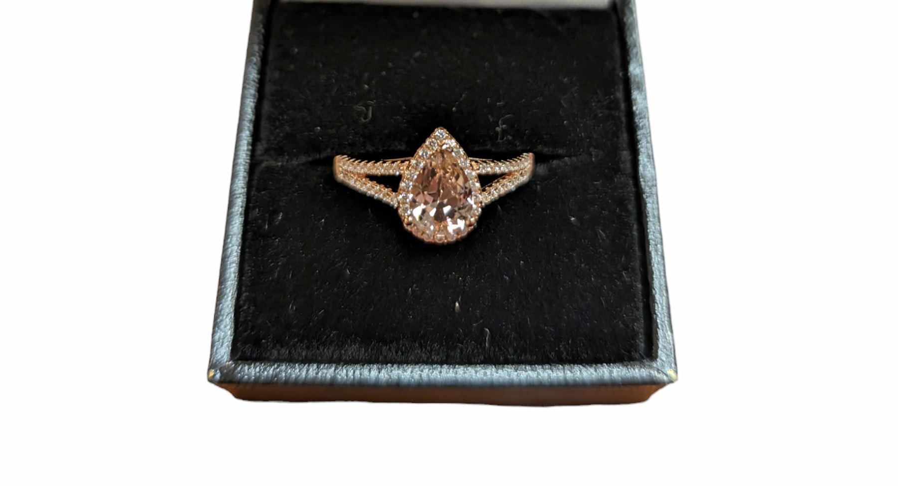 Silver-gilt cubic zirconia and pear shaped pink stone dress ring