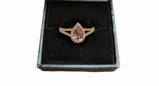 Silver-gilt cubic zirconia and pear shaped pink stone dress ring