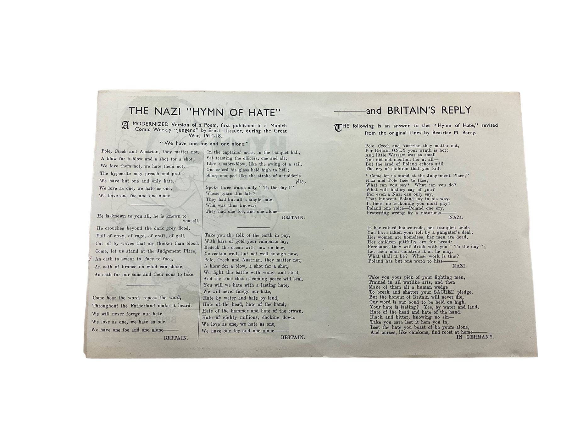 Collection of thirty reproduction propaganda leaflets 'Hitlers Hymn of Hate and Britain's Reply' - Image 3 of 3