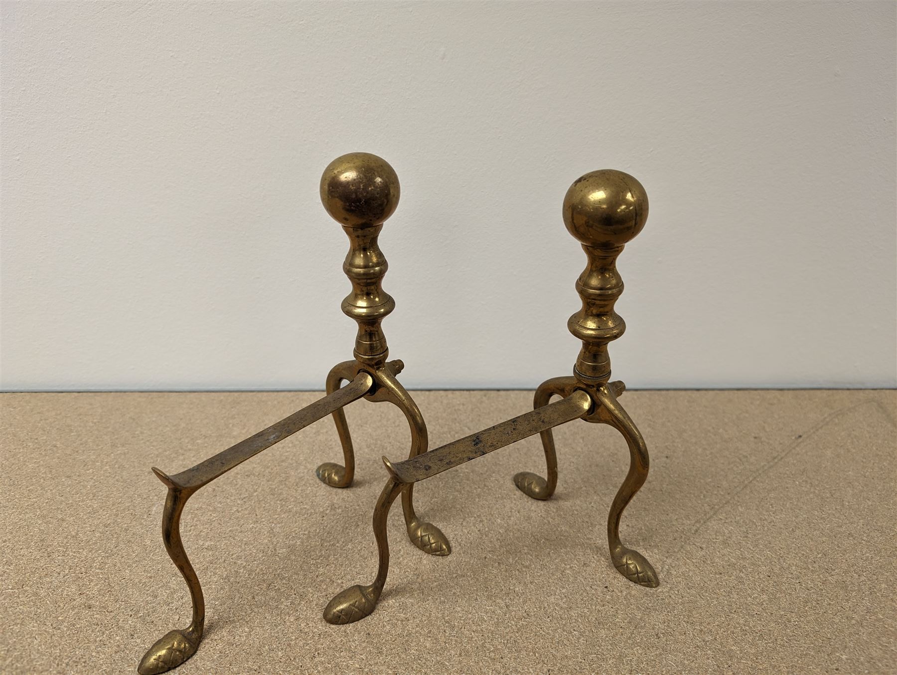 Pair of brass fire dogs and fire accessories - Image 2 of 2