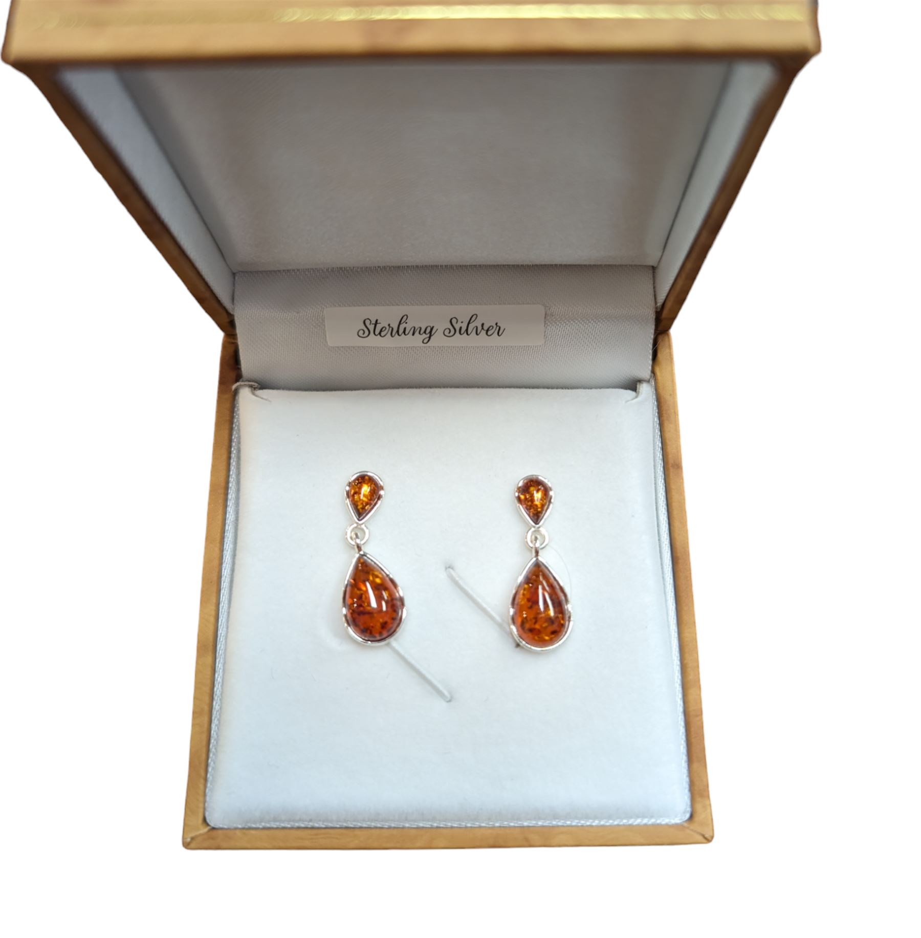 Pair of silver Baltic amber pendant stud earrings