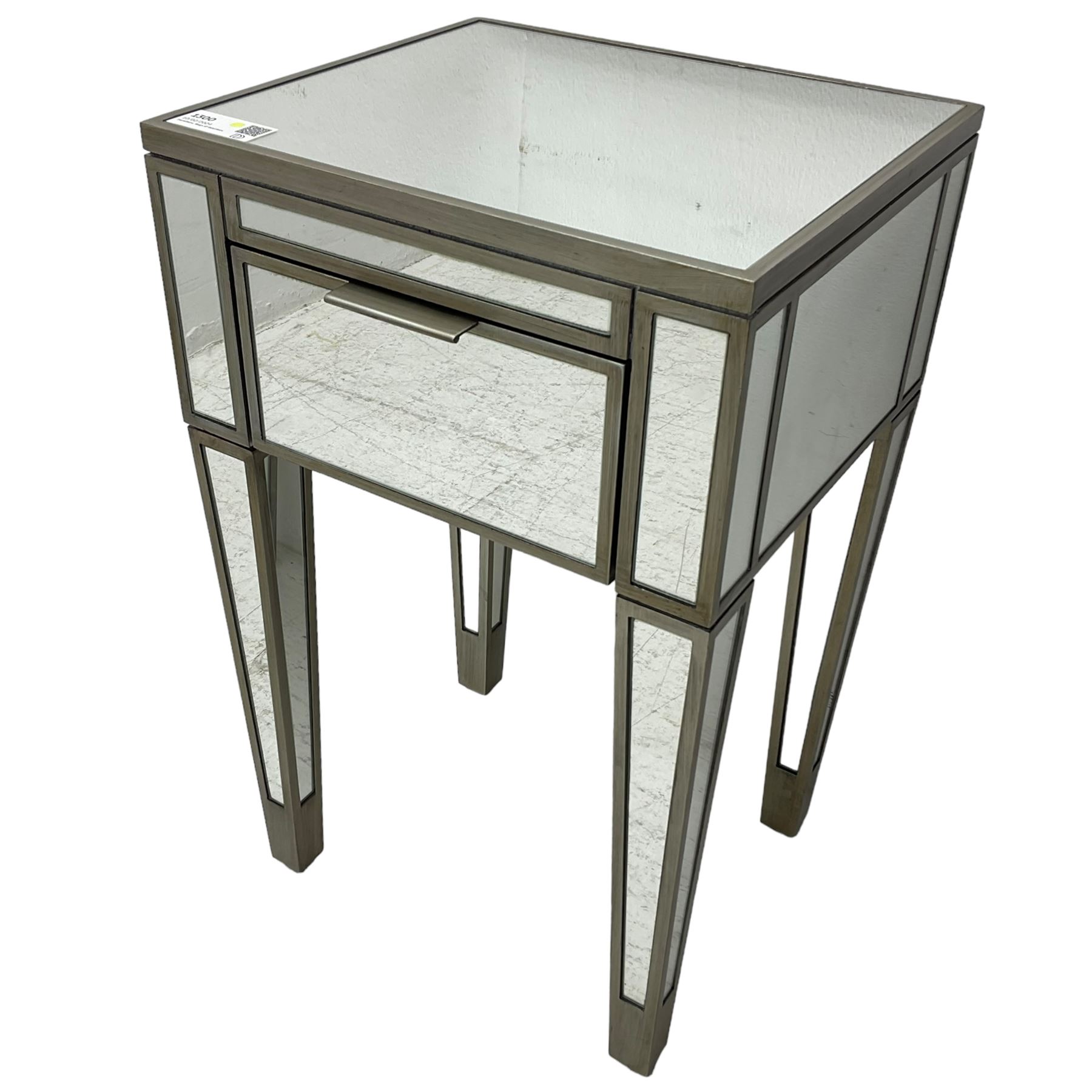 Contemporary mirrored and metal lamp table