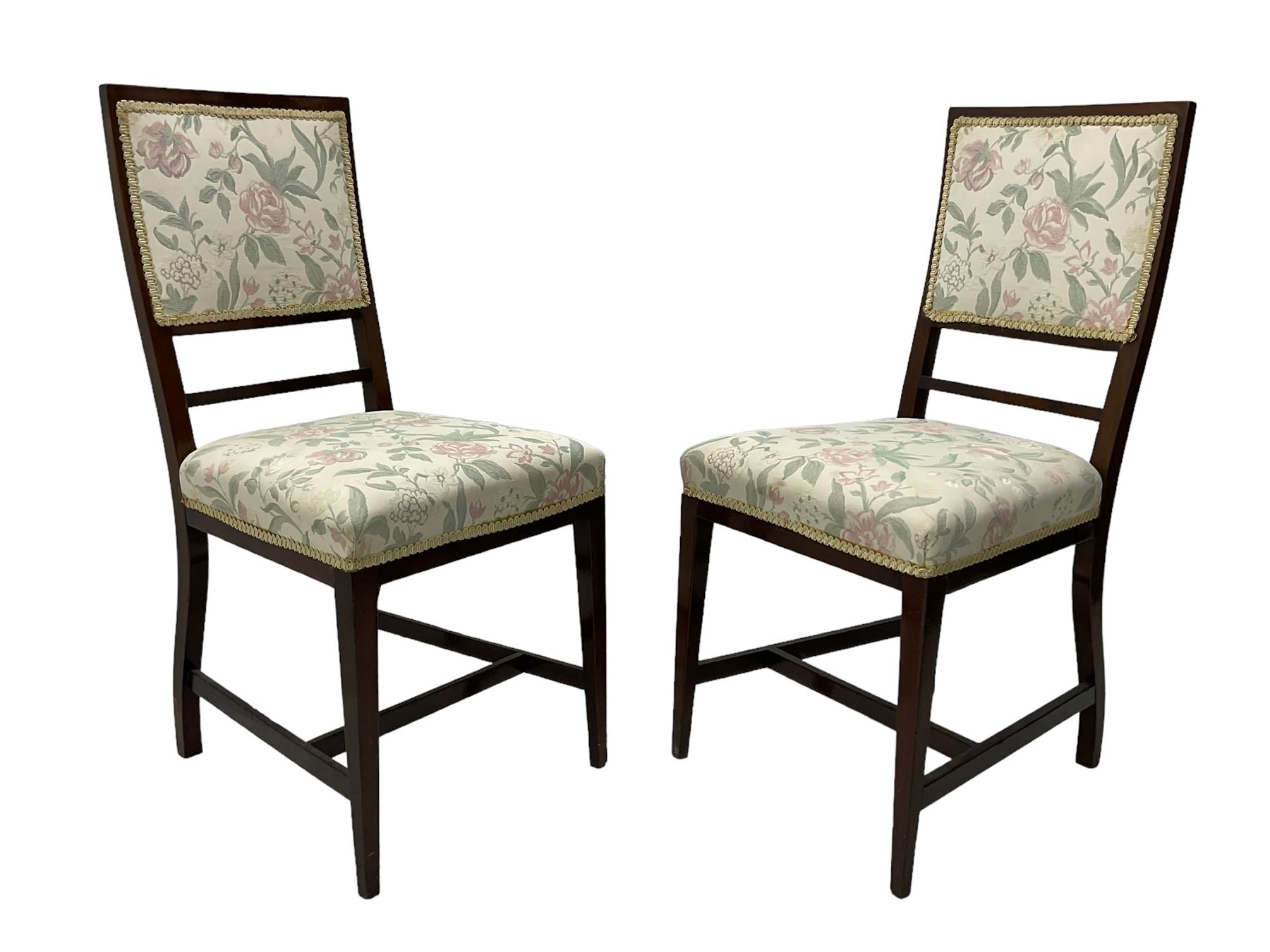 Pair of mahogany framed bedroom chairs upholstered in floral pattern fabric (W45cm); rectangular foo
