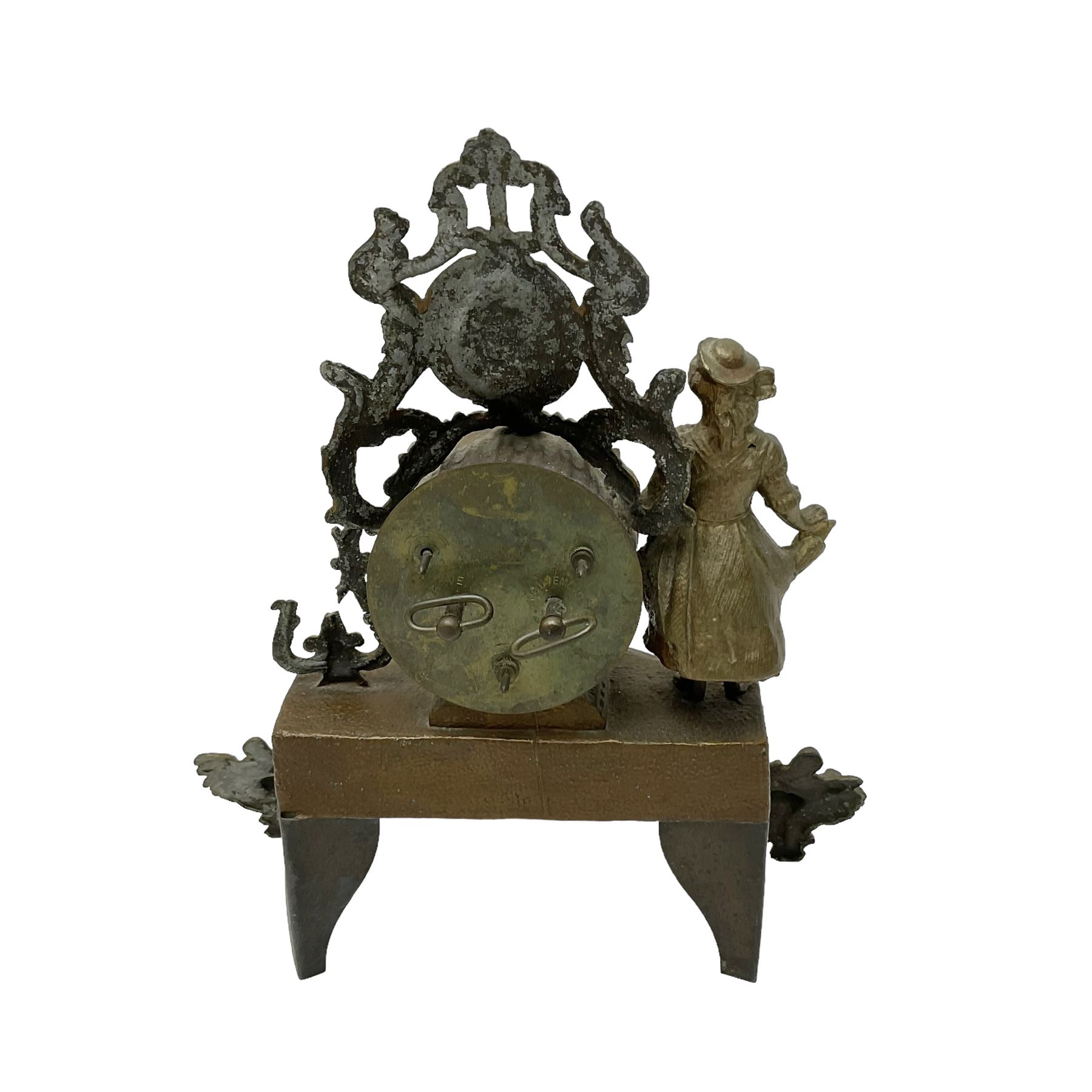 French spelter timepiece mantle clock with an alarm - Image 4 of 4