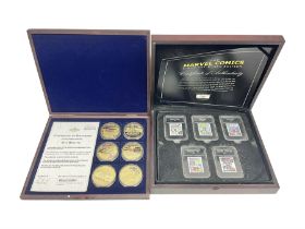 'The Marvel Comics stamp set boxed edition' and 'Rule Britannia' coin collection