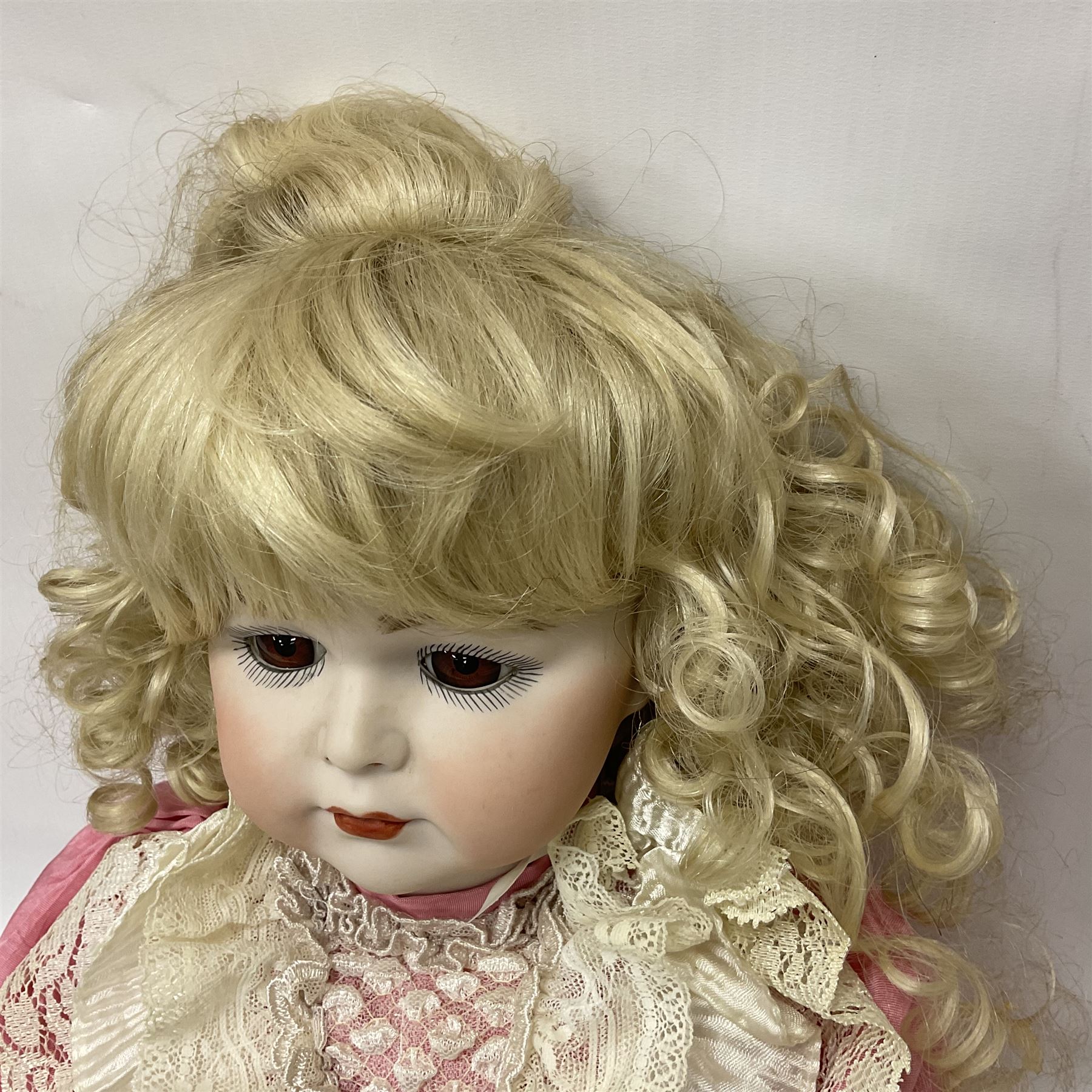 Reproduction Simon & Halbig bisque head doll with applied hair and jointed limbs; marked Simon & Hal - Image 4 of 11