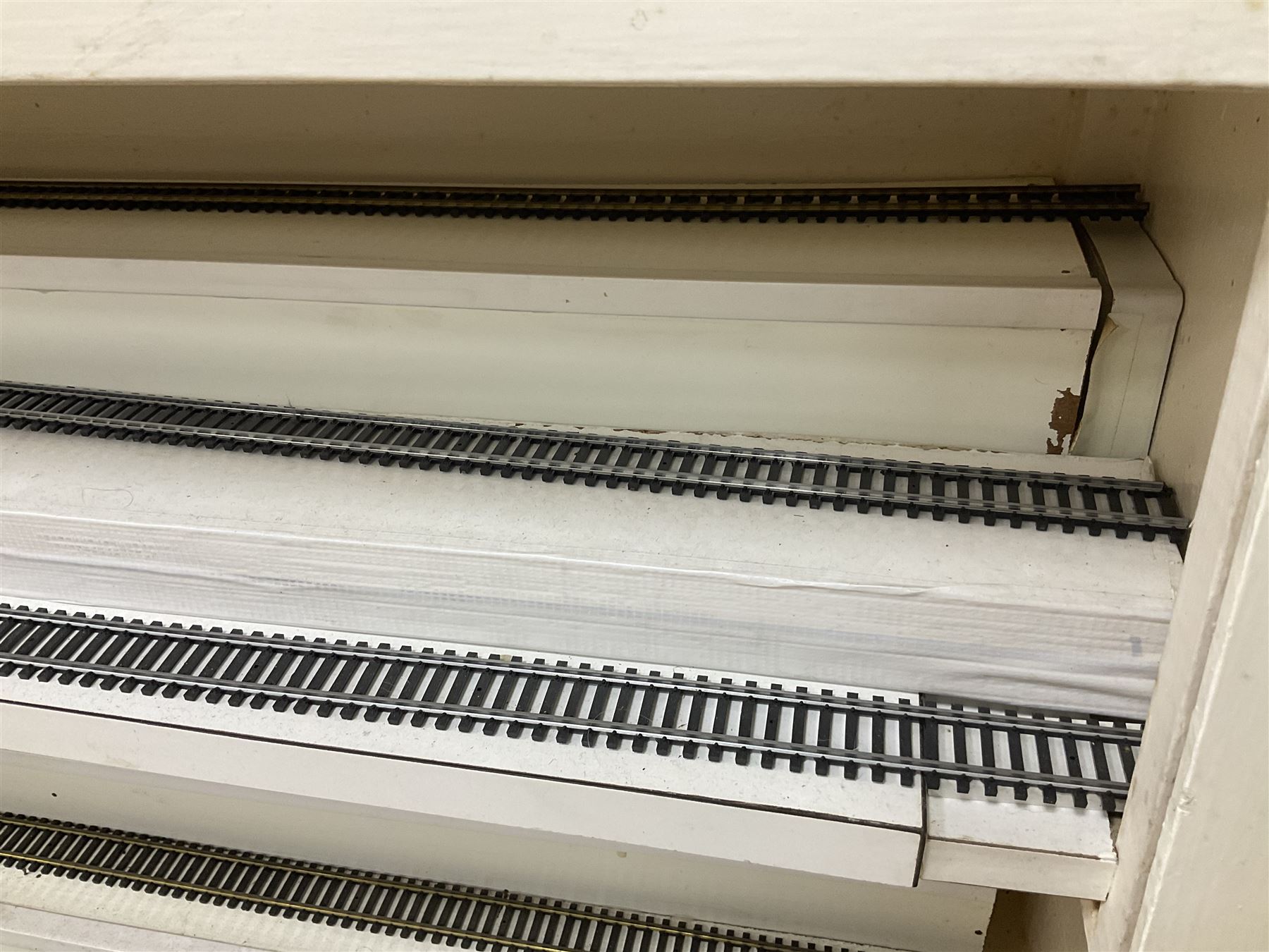 Six shelved cabinets for displaying ‘00’ gauge locomotives comprising plain plywood and white painte - Image 10 of 14