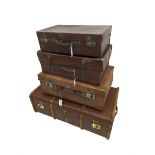 Travelling trunk and three vintage cases