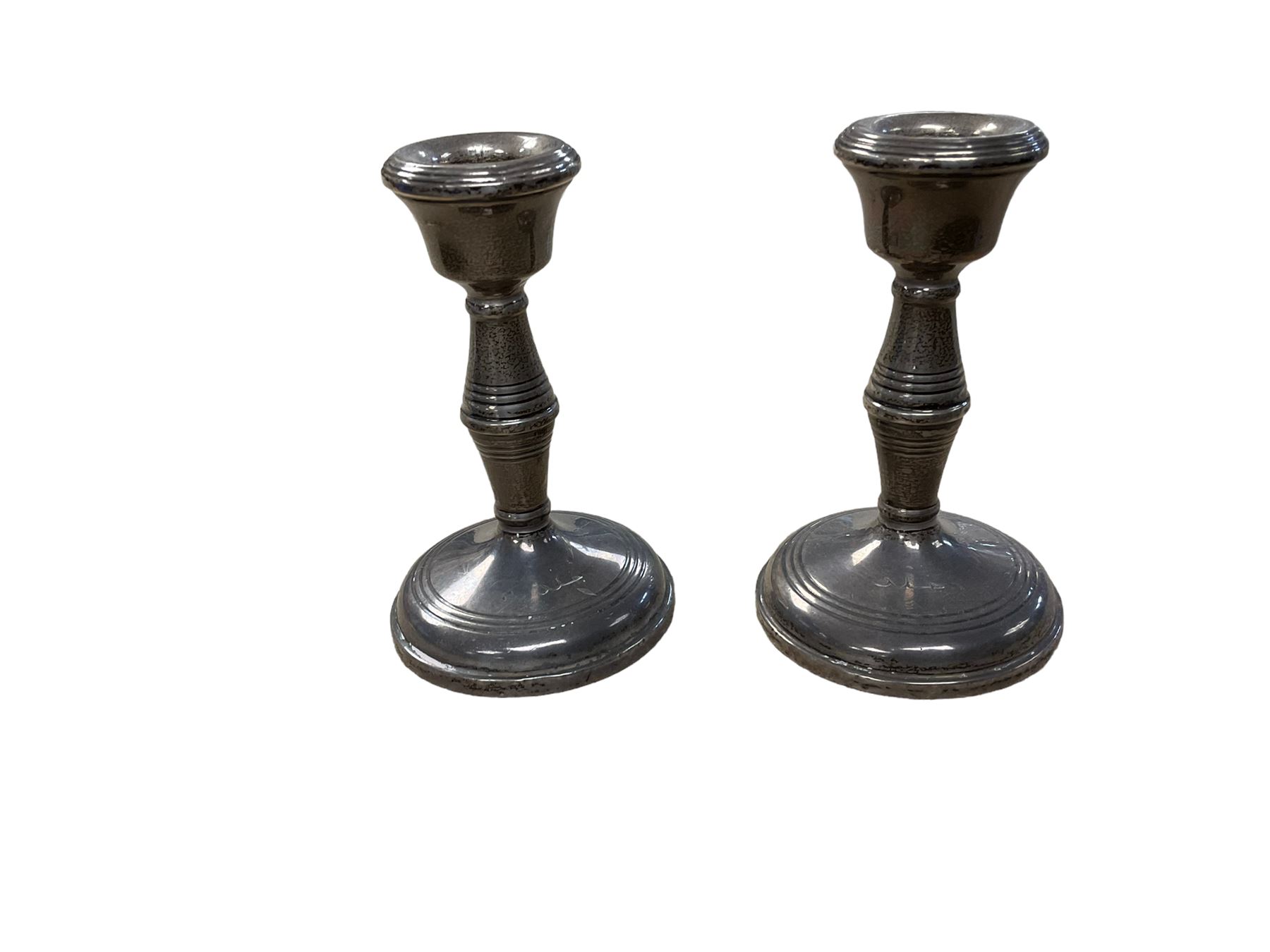 Silver collar decanter together with two silver candlesticks - Image 3 of 5