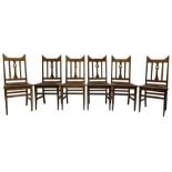 Set of six early 20th century oak dining chairs