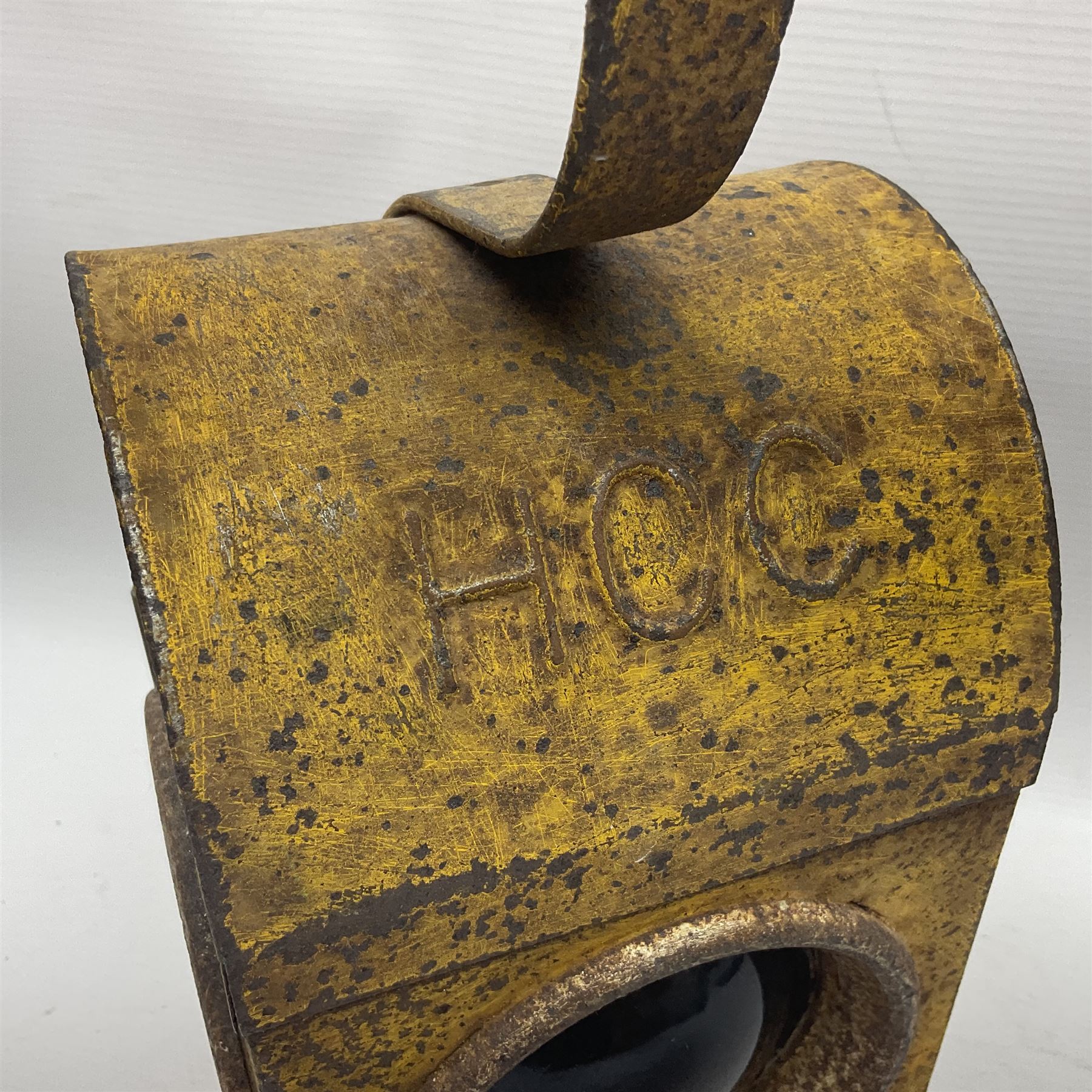 HCC yellow painted railway lamp and a British Coal Mining Company Wales brass miners lamp - Image 3 of 14