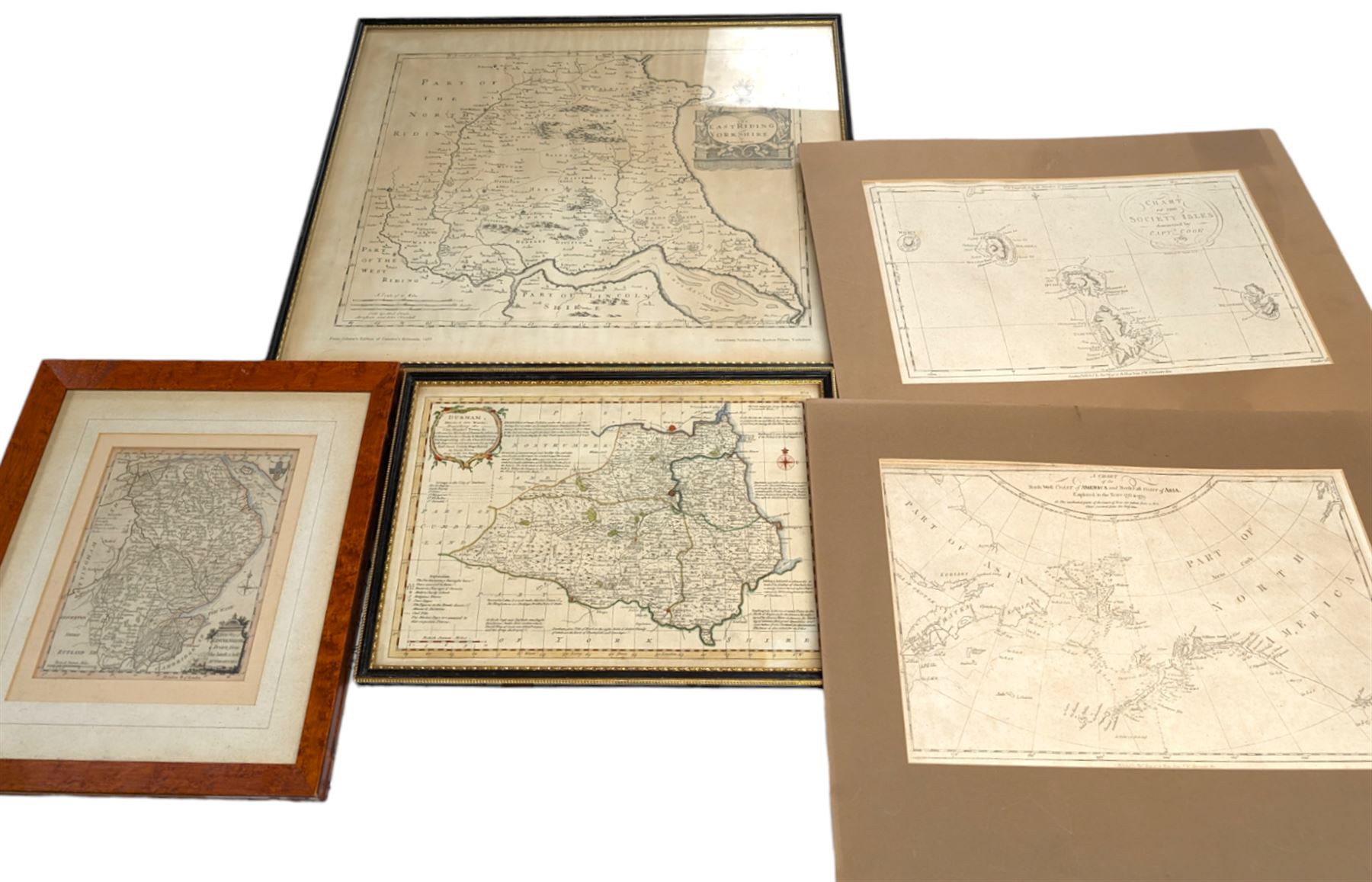 Four 19th century maps and one reproduction