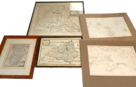 Four 19th century maps and one reproduction