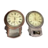 Two drop dial wall clocks. One with an English fusee movement and another with an American twin tr