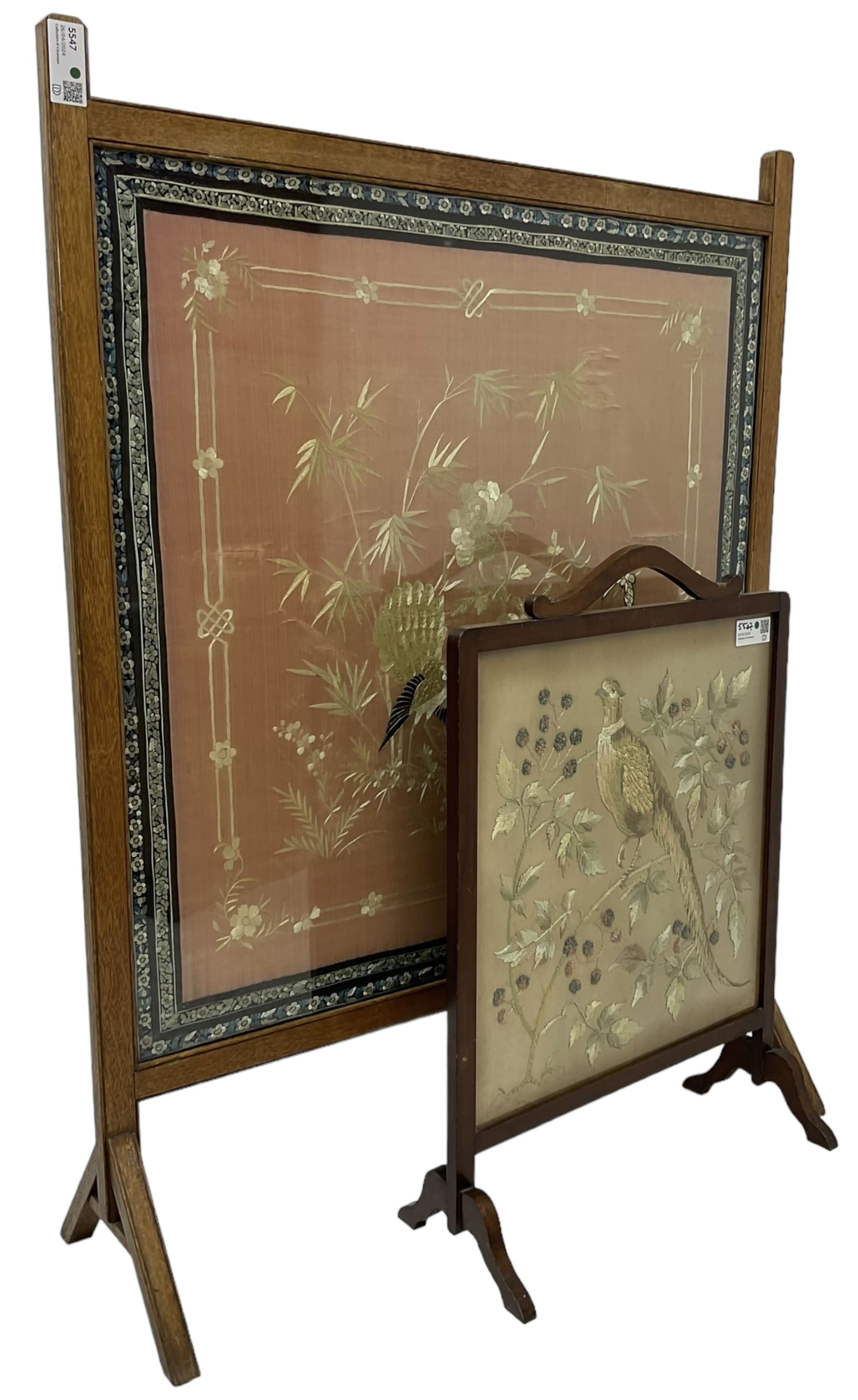 20th century oak framed fire screen