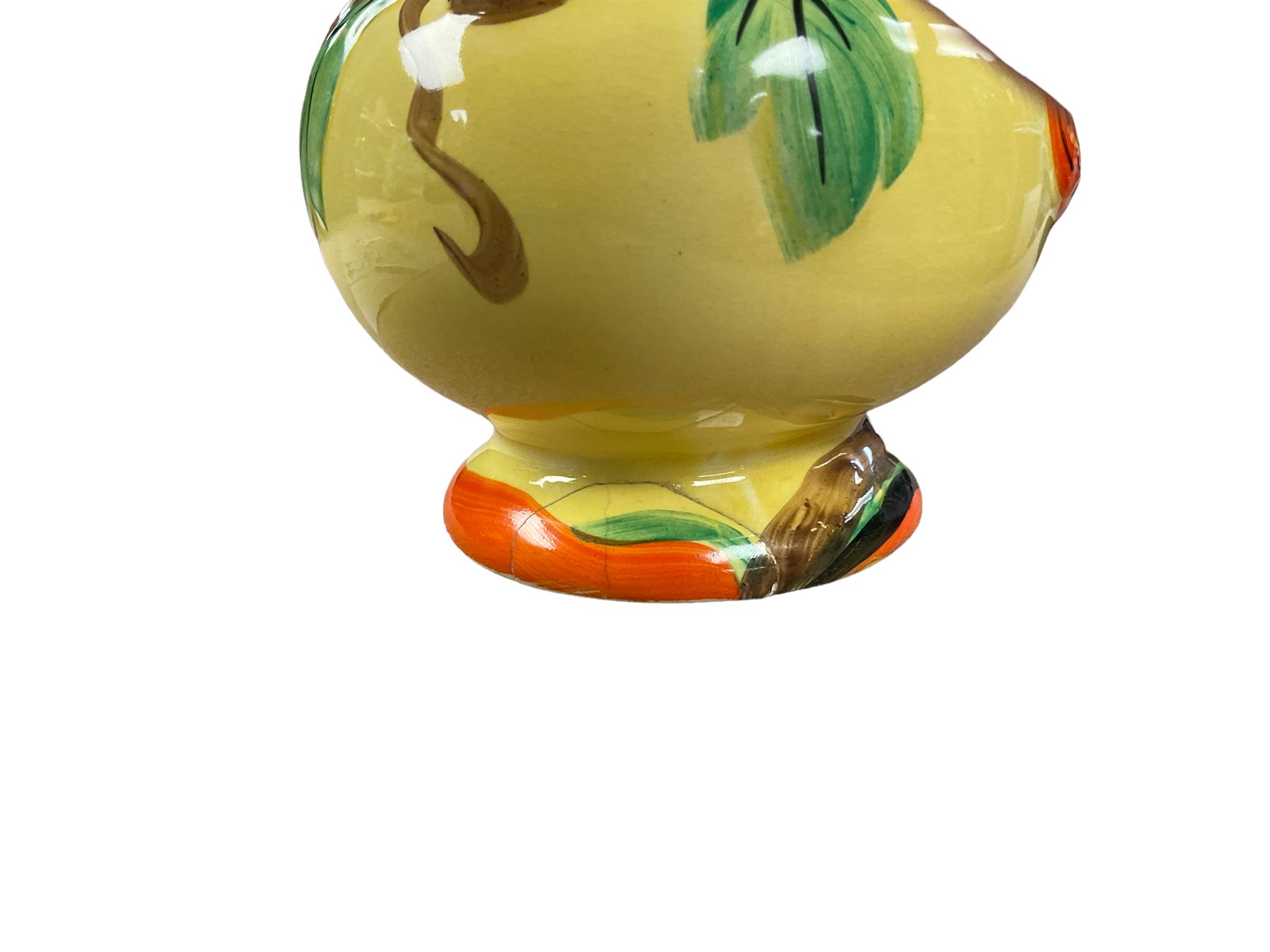 Hand painted jug decorated in relief with parrots on a yellow ground H17cm - Image 4 of 4