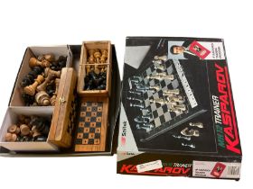 Collection of wooden chess pieces