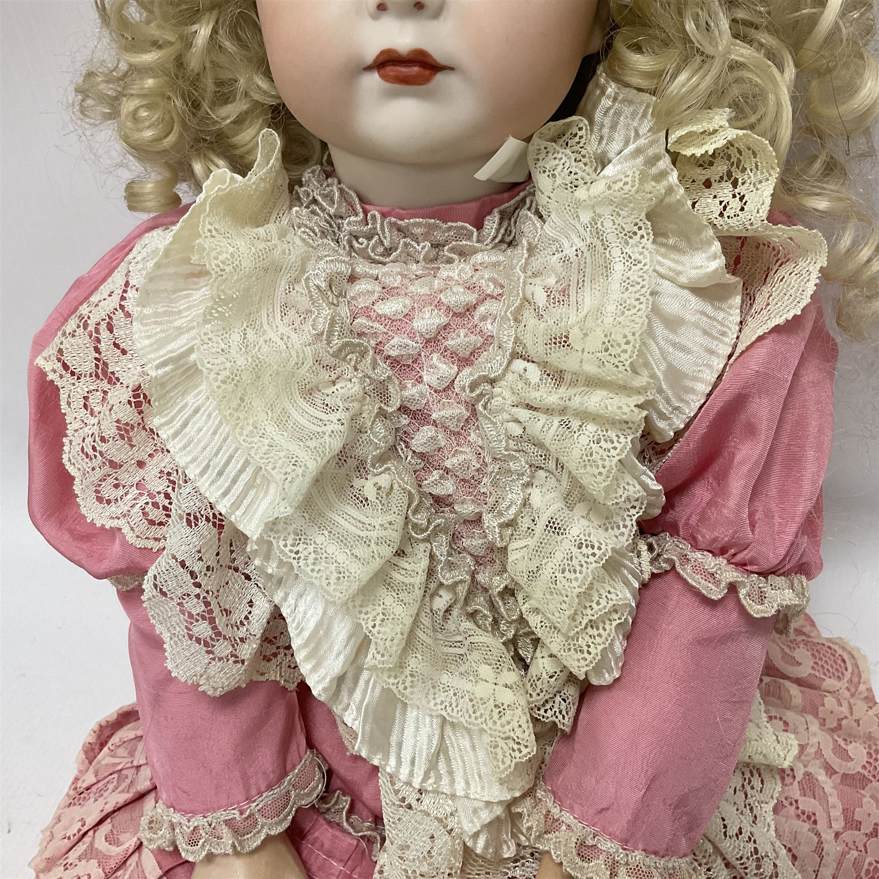 Reproduction Simon & Halbig bisque head doll with applied hair and jointed limbs; marked Simon & Hal - Image 3 of 11