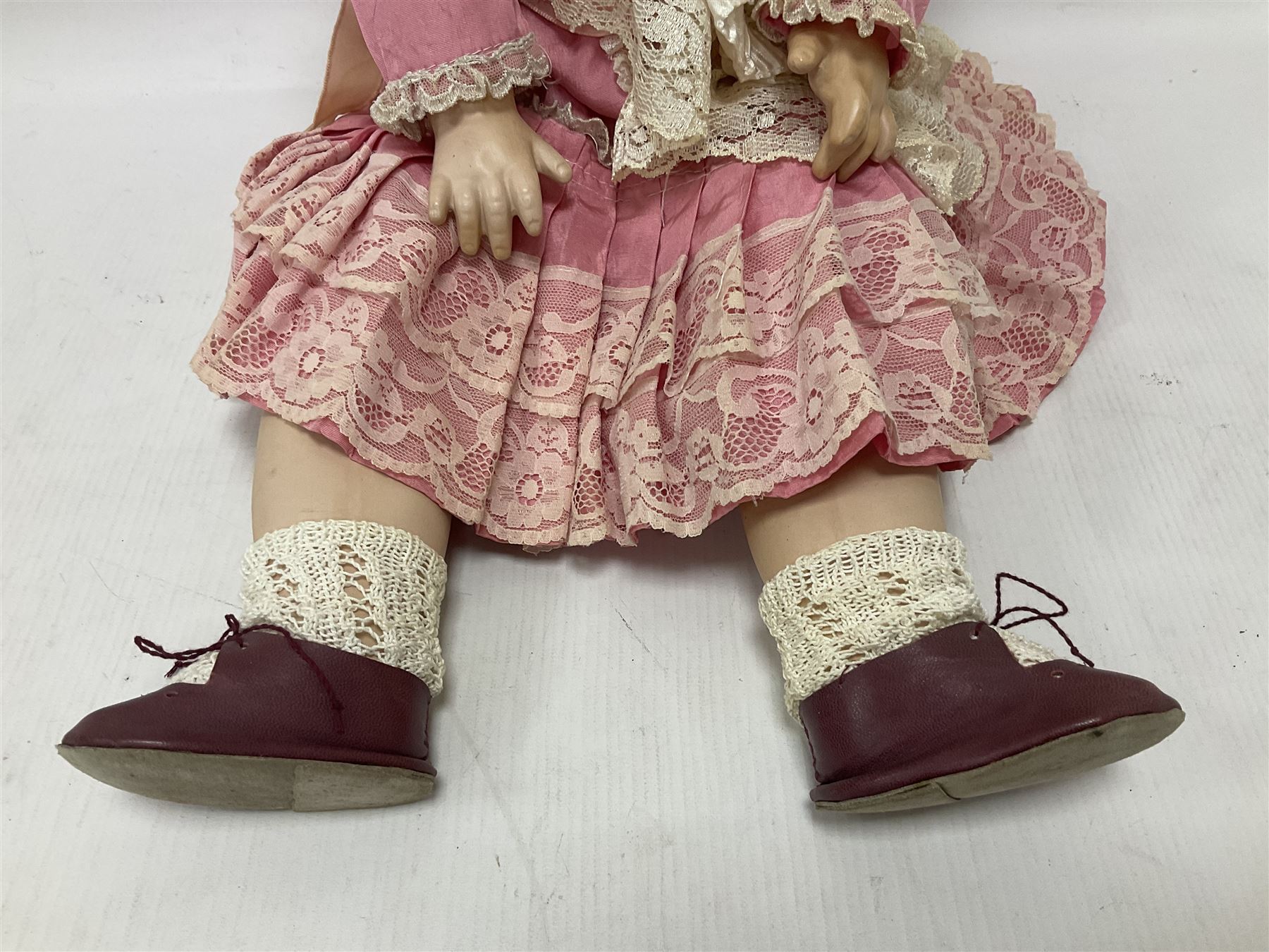 Reproduction Simon & Halbig bisque head doll with applied hair and jointed limbs; marked Simon & Hal - Image 6 of 11