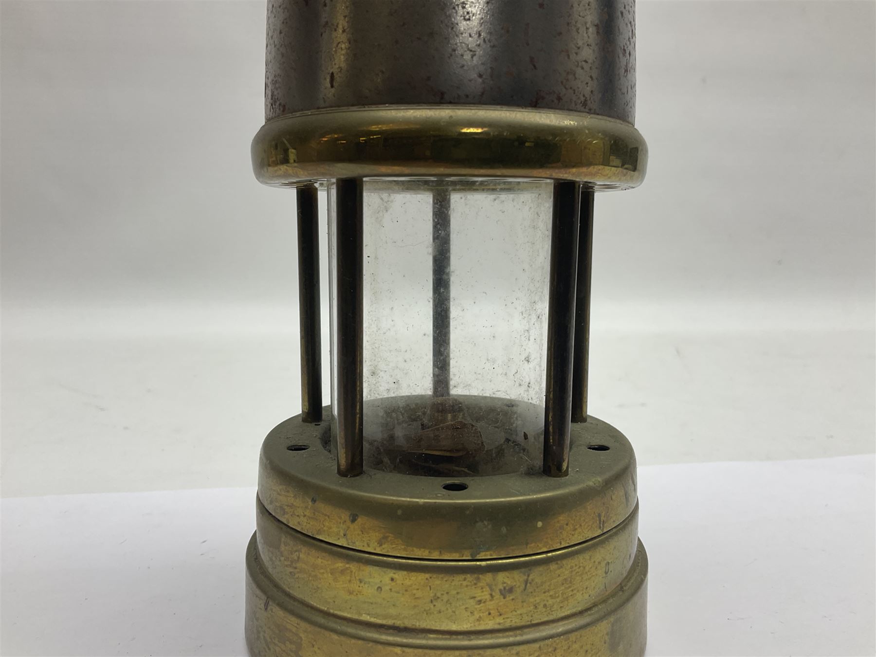 HCC yellow painted railway lamp and a British Coal Mining Company Wales brass miners lamp - Image 11 of 14