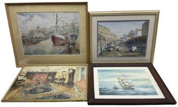 Two watercolours of Whitby and Staithes