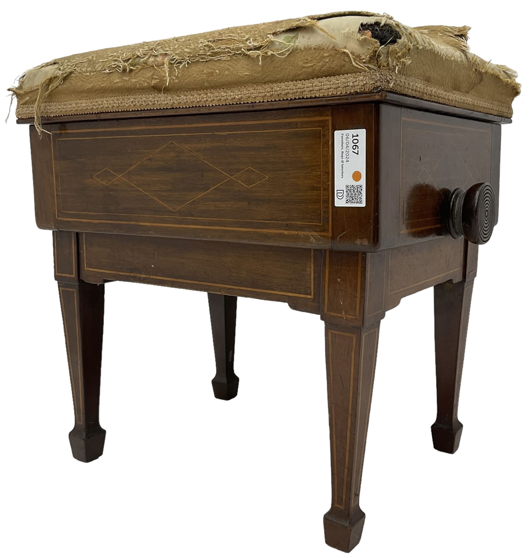 Edwardian inlaid mahogany piano stool - Image 4 of 6