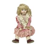Reproduction Simon & Halbig bisque head doll with applied hair and jointed limbs; marked Simon & Hal