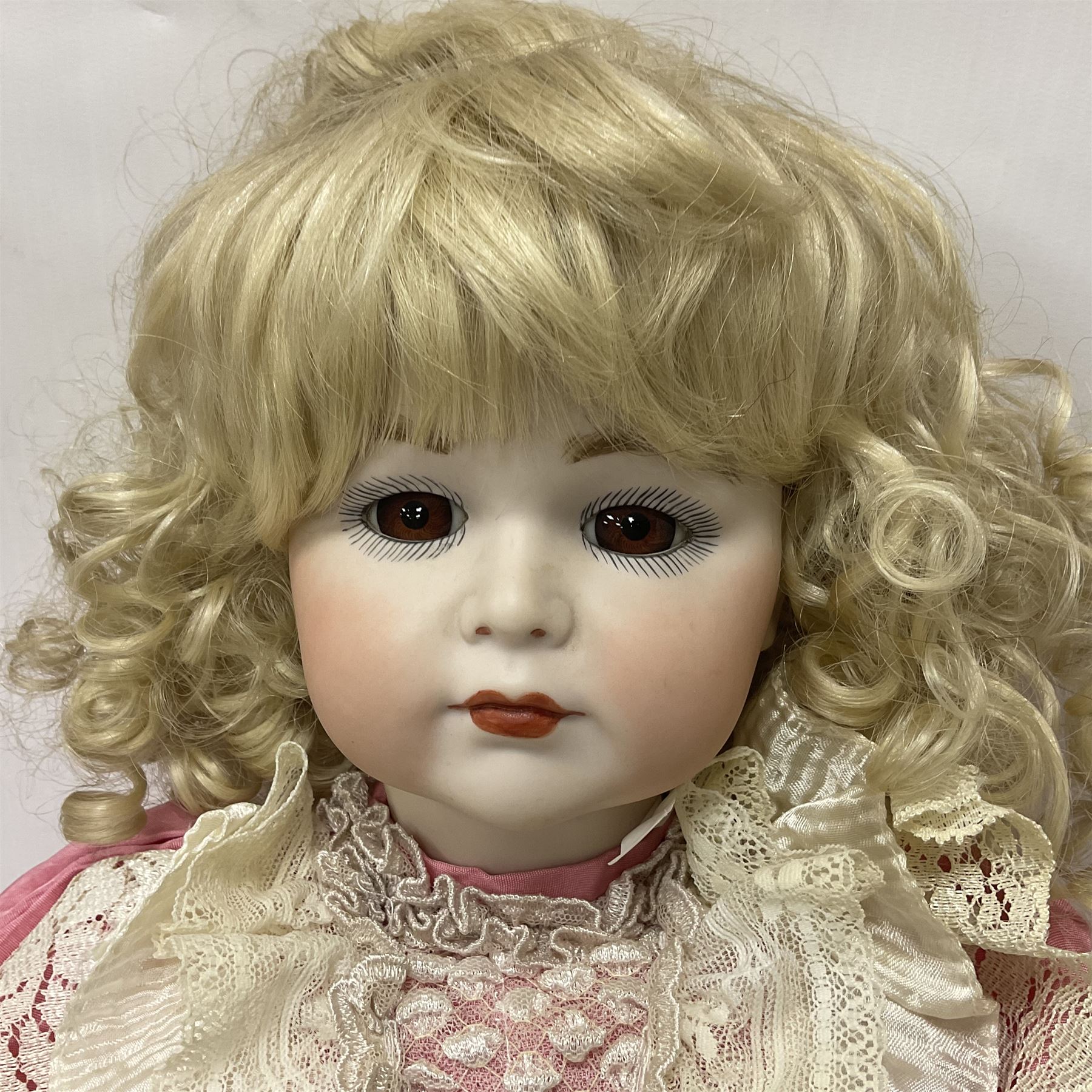 Reproduction Simon & Halbig bisque head doll with applied hair and jointed limbs; marked Simon & Hal - Image 2 of 11