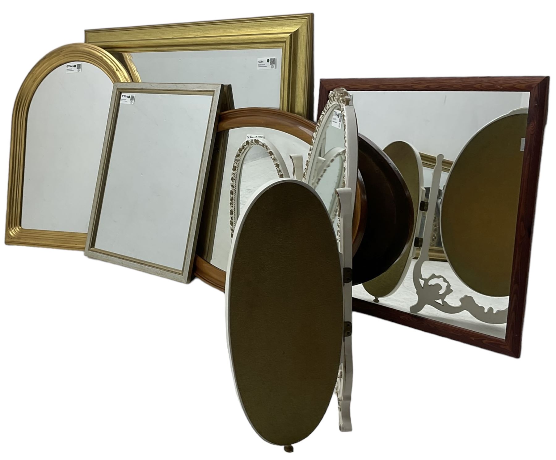 Collection of mirrors - triple cream and gilt dressing table mirror (W77cm