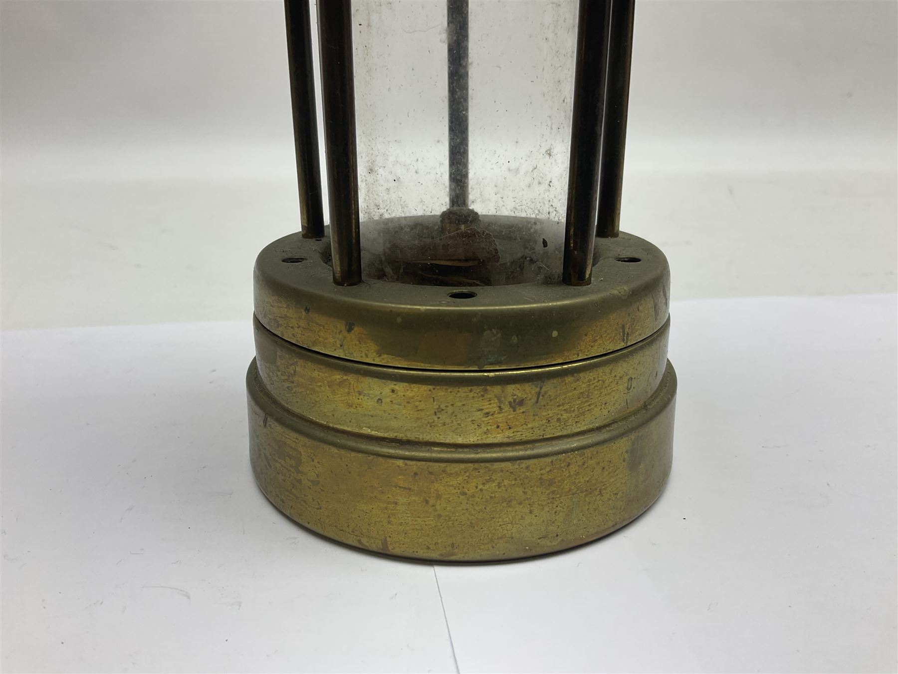 HCC yellow painted railway lamp and a British Coal Mining Company Wales brass miners lamp - Image 12 of 14